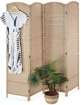 Relaxdays Paravent 4-teilig, Bambus & Papier, 180x180cm (10042338)