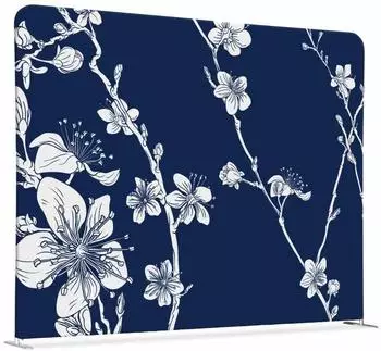 Showdown Displays Textil Raumteiler Basic 150x150cm abstrakte japanische Kirschbl&uuml;te, blau, silberner Rahmen (150-150-DSI8)