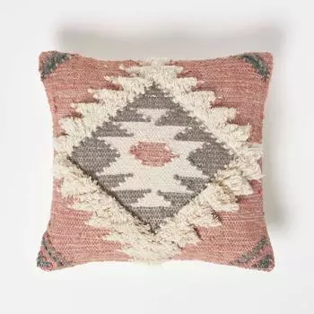 Homescapes Pali Kelim-Kissen, Wolle & Baumwolle, rosa, 45x45cm