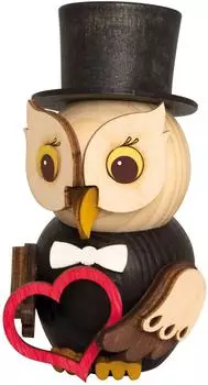 Kuhnert Mini-Eule Br&auml;utigam Holzfigur, Erzgebirge, 7cm (37319)