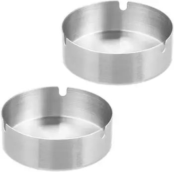 Relaxdays Aschenbecher Edelstahl Silber 2er Set mit 3 Zigarettenhaltern 3,5 cm x 10 cm 100 g
