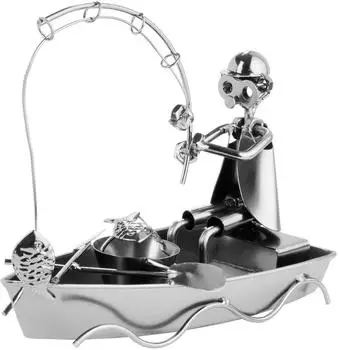 Brubaker Schraubenmännchen Angler im Boot, Metallfigur Handarbeit