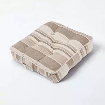 Homescapes Morocco Gestreiftes Bodenkissen, 100% Baumwolle, beige (40x40x8cm)
