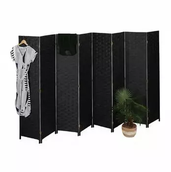 Relaxdays Paravent Holz Schwarz 8-teilig Faltbar 170 cm x 320 cm x 2 cm