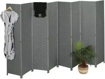 Relaxdays Paravent Holz Grau 8-teilig Faltbar 170 cm x 320 cm x 2 cm