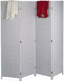 Relaxdays Paravent Kunststoff Weiß-grau 4-teilig Faltbar 180 cm x 180 cm x 2 cm 5,8 kg