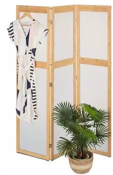 Relaxdays Paravent Bambus Kunststoff Natur Wei&szlig; Faltbar 3-teilig 168 cm x 135,5 cm x 1,5 cm 8 kg