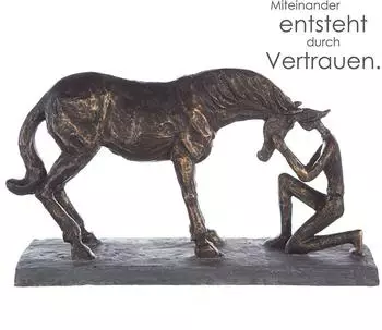 Gilde Skulptur "Comprehension" Pferd mit Reiterin, Poly bronzefarben, H. 19cm (89165)