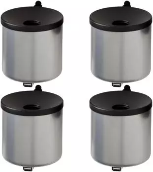 Proregal SparSet 4x Runder Feuerlöschender Wandaschenbecher 2 Liter HxØ 16 x 16 cm Metal Silber Mit Schwarzem Deckel