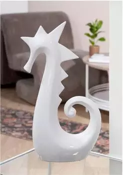Gilde Seepferdchen Dekofigur Keramik, wei&szlig; gl&auml;nzend, 38cm