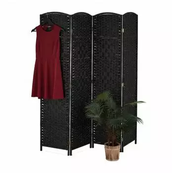 Relaxdays Paravent Holz Papierseil Schwarz Vierteilig Zusammenfaltbar 170 cm x 160 cm x 2 cm 4,3 kg