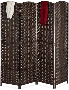 Relaxdays Paravent Holz Papierseil Braun Vierteilig Zusammenfaltbar 170 cm x 160 cm x 2 cm 4,3 kg