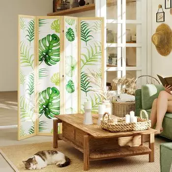 HomCom Room Divider Vliesstoff Kiefernholz 160L x 1,8B x 170H cm Naturholz+Grün