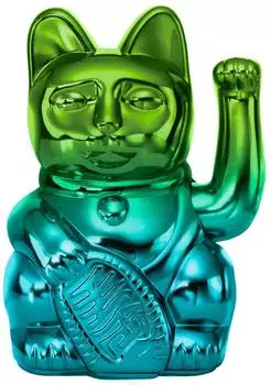 Donkey Lucky Cat Player Three Winkekatze shiny green/blue 15cm