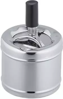 Relaxdays Aschenbecher Metall Silber mit Drehdeckel 11,5 cm x 8 cm 110 g