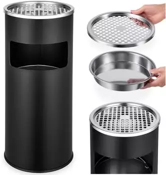 TecTake Standaschenbecher Rund Mit M&uuml;lleimer und Inneneimer 25 x 25 x 61 cm Schwarz