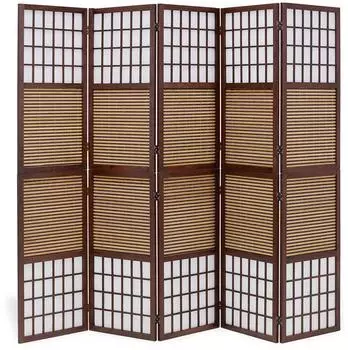 Homestyle4u 5-tlg. Paravent in Braun 220x175 cm 90
