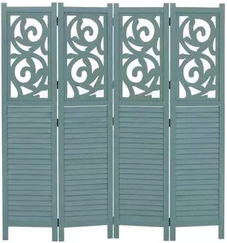 MCW Paravent T568 Ornamente Klappbar Paulownia Holz 170x160cm Gr&uuml;n