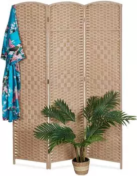 Relaxdays Paravent Holz Papier Natur Zusammenfaltbar Freistehend 170 cm x 120 cm x 2 cm 3 kg