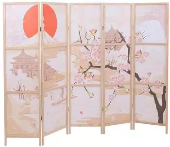 MCW Paravent MCW-O70, Kirschbl&uuml;ten, Holz/Polyethylen, 170x227cm (100403)