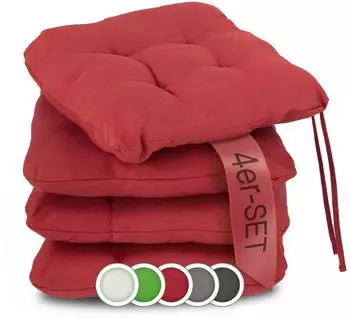 ZOLLNER Stuhlkissen 4er-Set 38x38cm, rot, 55% Baumwolle 45% Polyester (38x38)