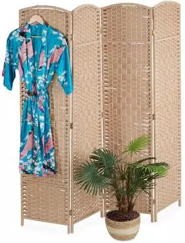 Relaxdays Paravent Holz Papier Natur 4-teilig 170 cm x 160 cm x 2 cm 4,2 kg