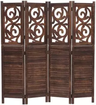 MCW Paravent T568 Ornamente Klappbar Paulownia Holz 170x160cm Braun