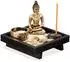 Relaxdays Zen Garten Holz Schwarz Bronze Mini mit Buddhafigur 11,5 x 12,5 x 12,5 cm 0,35 kg