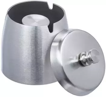 Relaxdays Aschenbecher Edelstahl Silber mit Deckel 9 cm x 7,5 cm 250 g