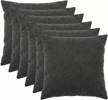 vidaXL Kissenbezug 6 pcs HEERLEN Dunkelgrau 80 x 80 cm Boucl&eacute;