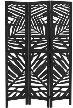 ML-Design Paravent 3-Teilig Kyoto Schwarz Raumteiler 170x121 cm aus Paulownia-Holz