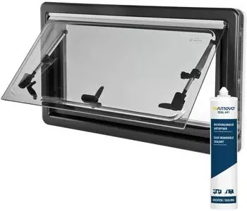 Wamovo Ausstellfenster 70x40cm mit Fliegengitter und Verdunkelungsrollo