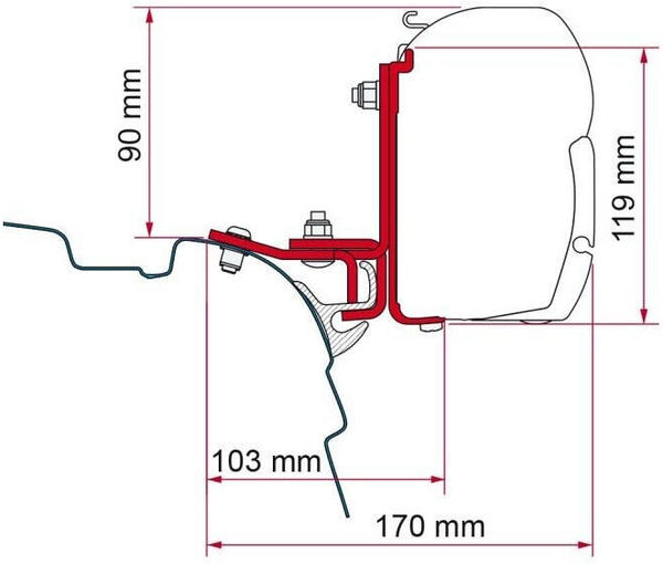 Fiamma F45 Adapter für VW T5/T6 mit Top-Rail Brandrup