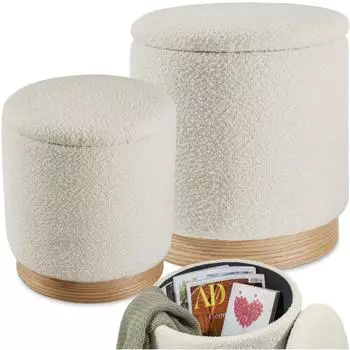 TecTake 2er Set Sitzhocker rund mit Bouclé-Bezug Gestelle MDF-Platten