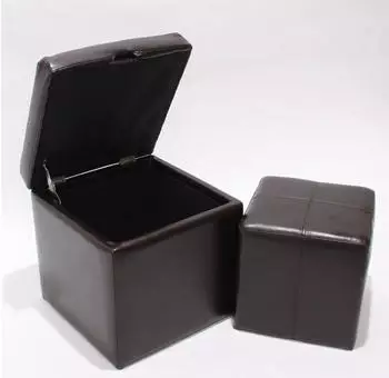 MCW 2er Set Sitzhocker Aufbewahrungsbox Carrara, Leder+Kunstleder 45x44x44cm braun
