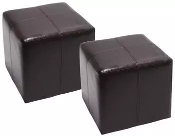MCW 2er-Set Sitzhocker Carrara, Leder+Kunstleder 36x36x36cm braun