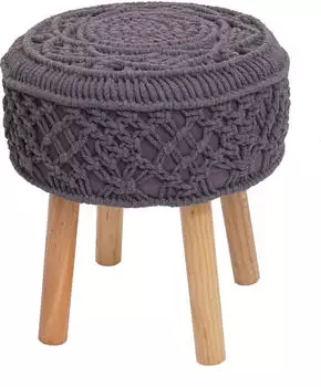MCW Sitzhocker J43 Fußhocker 45x41cm rund Makramee/Strick Stoff/Textil dunkelgrau