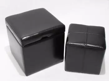 MCW 2er Set Sitzhocker Aufbewahrungsbox Carrara, Leder+Kunstleder 45x44x44cm schwarz