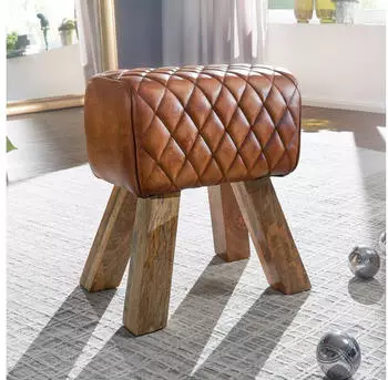 Finebuy Sitzhocker Echtleder 40x48x27 cm Fu&szlig;hocker Lederhocker Massivholz Braun