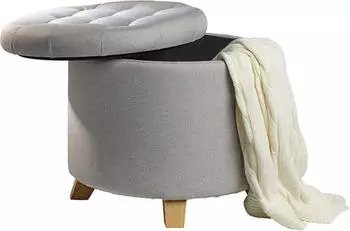 Echtwerk Sitzhocker Mary mit Stauraum Stoff grau Ø 45x41cm (EW-SH-0411)