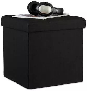 Relaxdays Sitzhocker mit Stauraum faltbar, Stoff schwarz 38x38x38cm (10019047.46)