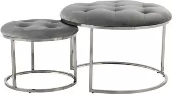 Kayoom Becky 825 Hocker 2er-Set, rund, Retro-Stil, Grau/Silber (Becky 825)