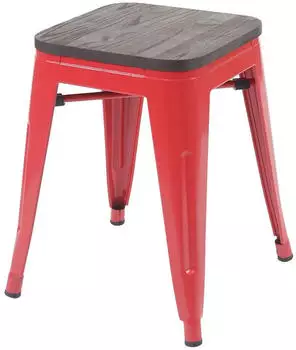 MCW Hocker MCW-A73 Holz-Sitzfl&auml;che Metall Industriedesign stapelbar, Rot (800000415488)