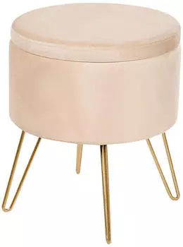 Beliani Silas Pouf mit Stauraum Samt Hellbeige, Goldene Metallbeine (Silas)