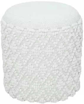 Wohnling Boho Hocker Wolle Wei&szlig; Rund &Oslash;40cm mit Stauraum (WL5.078)