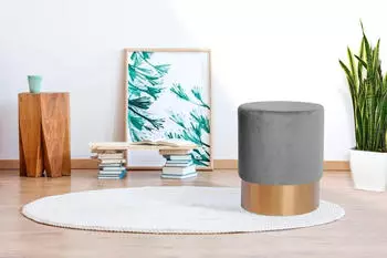 Kayoom Nano 110 Hocker rund Samt grau Metallfu&szlig; (Nano 110)