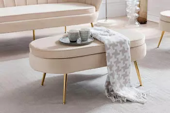 SalesFever Sitzpouf oval Samt-Stoff 99x44x40 cm beige/gold