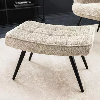 Riess-Ambiente SCANDINAVIA - modern champagner greige Boucl&eacute; schwarz Metallbeine Fu&szlig;hocker