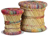 vidaXL Hocker mit Chindi-Details 2 Stk. Mehrfarbig Bambus