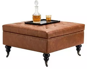 VEVOR Quadratische Ottomane mit Stauraum, Kunstleder, Braun, 79-86cm (CWD0098CA-KD)